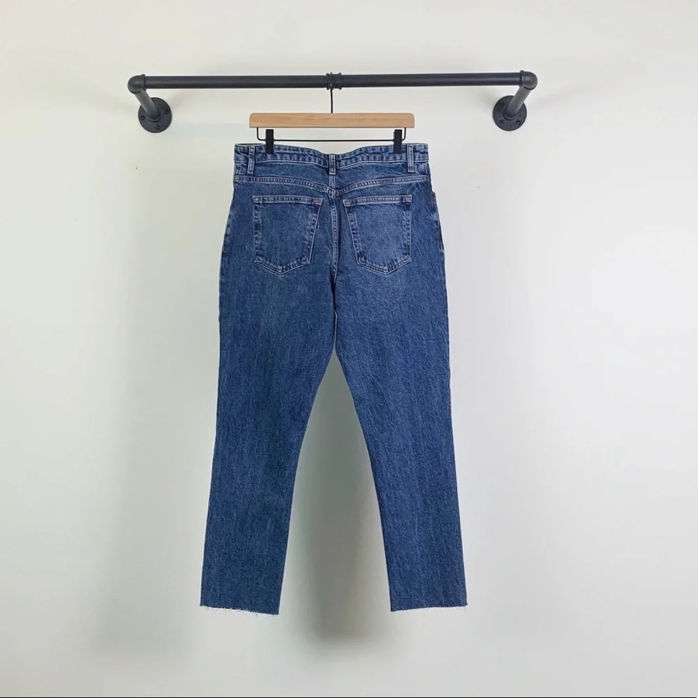 NWT Topshop High Rise Straight Raw Hem Dark Wash Rigid Cotton Jeans In Blue
